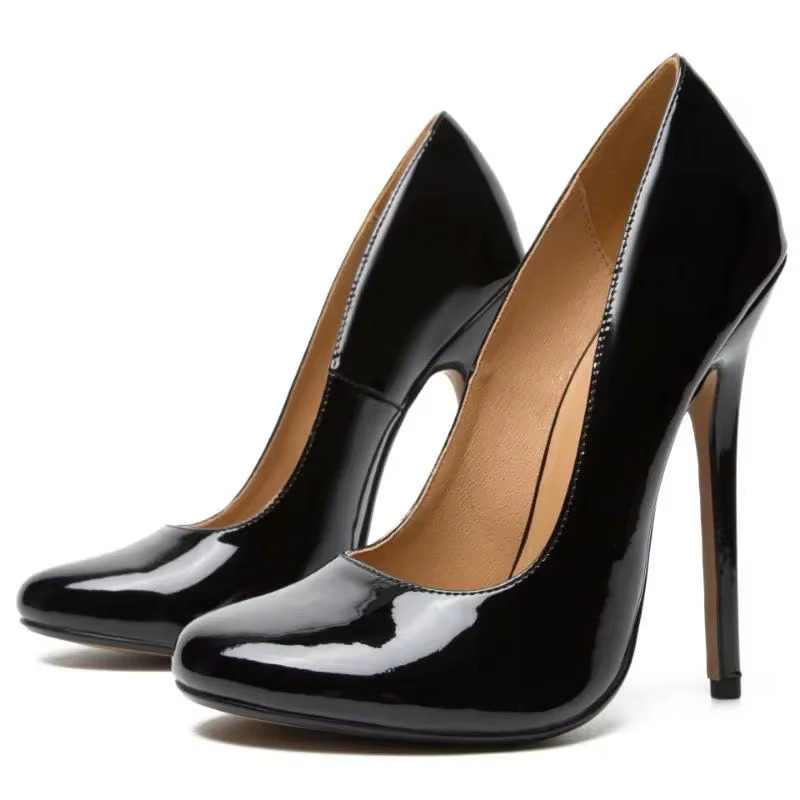 Women Pumps Fashion  Leather 15CM Thin Heels Neutral Stiletto Fashion High Heels Women Shoe Black