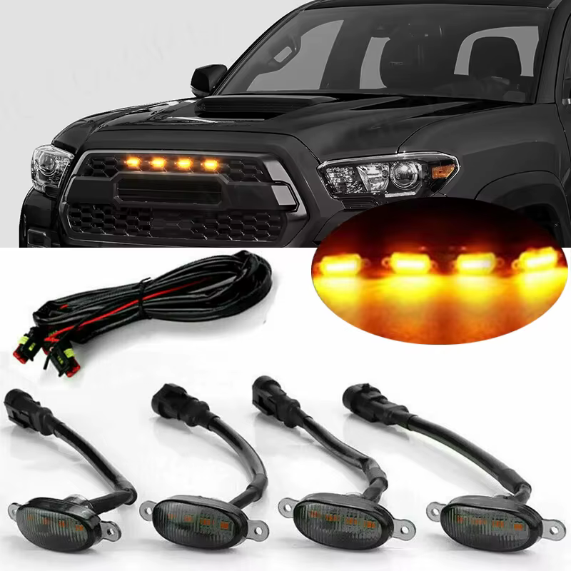 4 in 1 Car Front LED Grille Light Smoked Amber Grill Light For Jeep Off Road Trunk SUV Ford Toyota Daytime Running Lamp