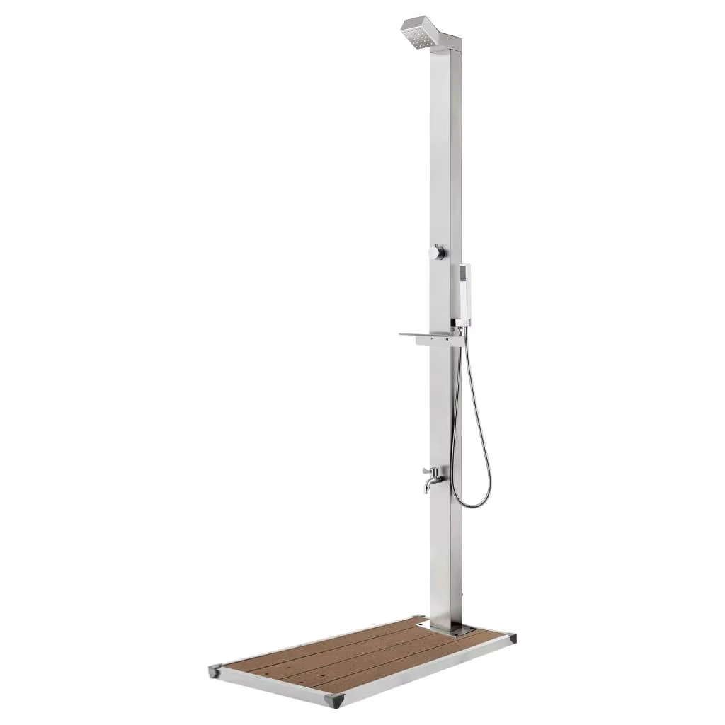 225cm Stainless Steel Garden Shower with Stylish Brown Base - Outdoor Spa Experience