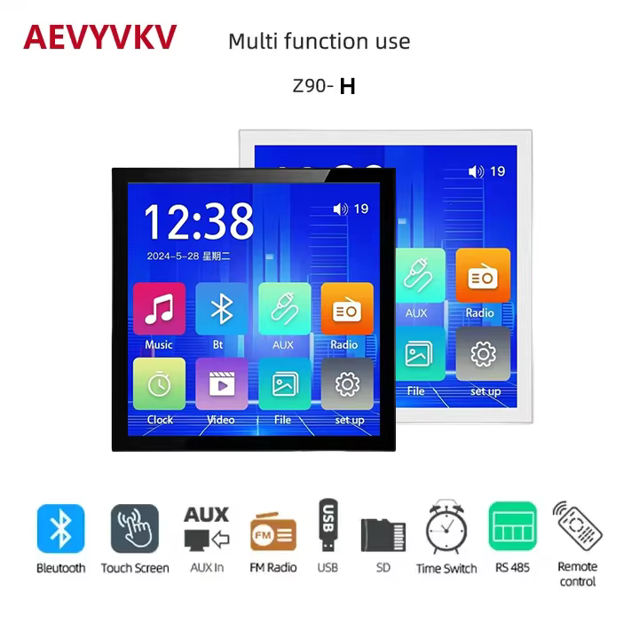 4inch Bluetooth Wall Amplifier Touch Screen Mini Stereo Amp Home Theater Sound System Audio Support Fm Radio Aux Hotel