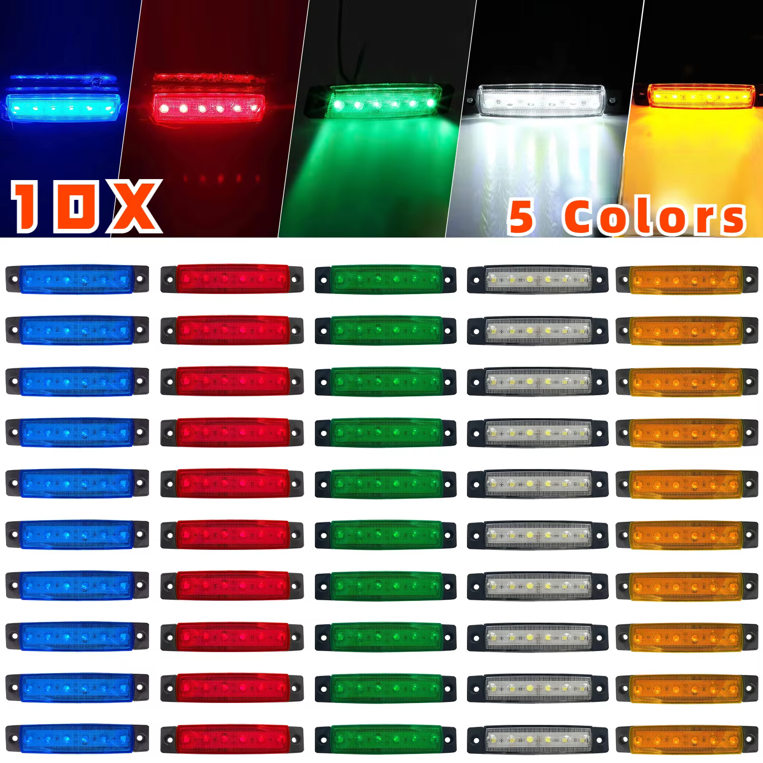 10PCS 12V-24V Led Side Marker Indicator Car Lights Front Rear for Trucks Cab RV Trailer  Amber/Red/White/Green/Blue