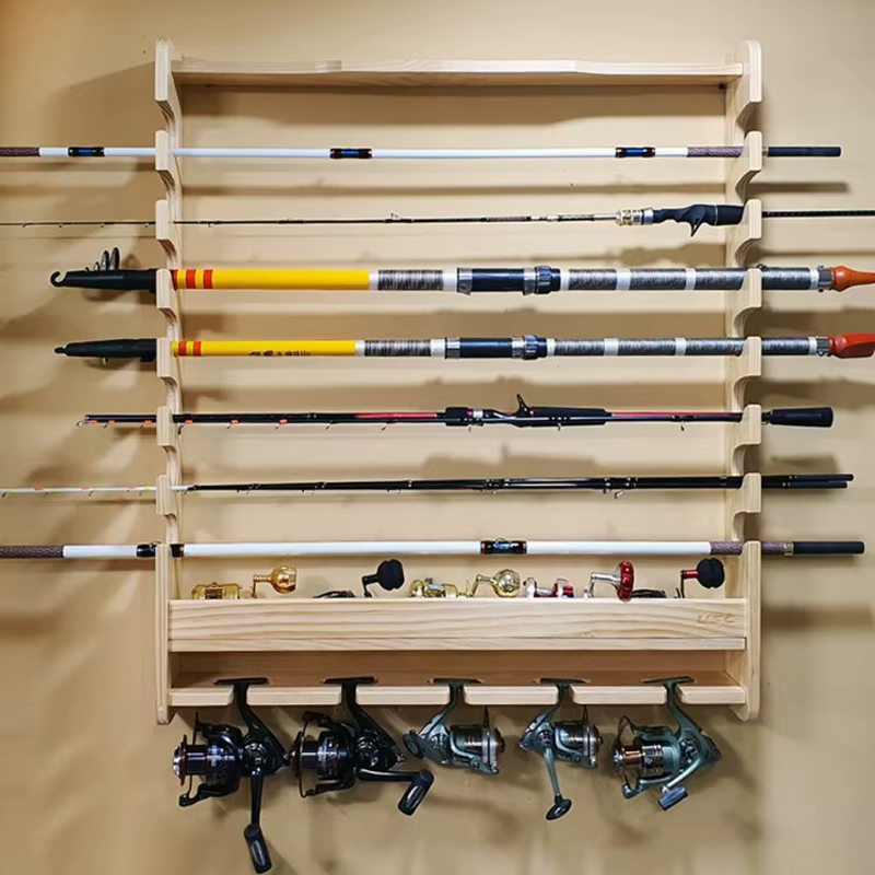 UST Road Rack Fishing Rod Rack Wall-mounted Bate Spinning Rill storage space High quality wood