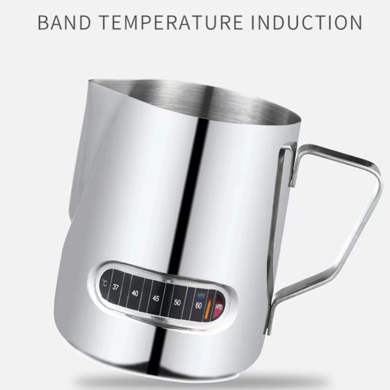 350/600ML Stainless Steel Milk Frothing Pitcher Temperature Display Milk Frother Pitcher Jug Cup for Latte Art Barista Kitchen