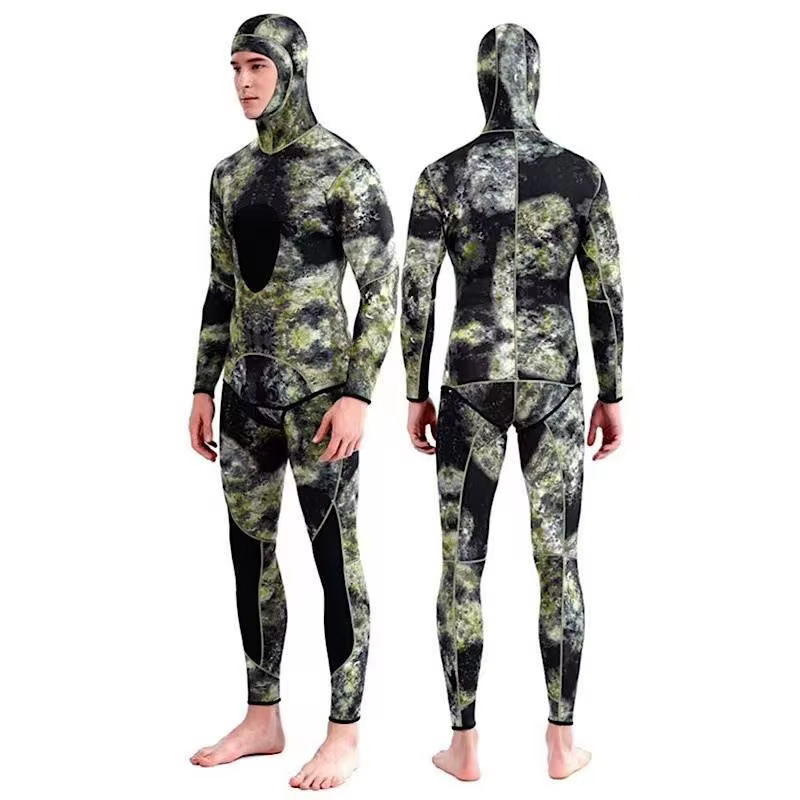 Wetsuit Men Hooded Scuba Diving Suit Neoprene Split Surfing Camouflage Long Sleeved 2-Pieces Swimsuit Deep Diving Suit 1.5MM