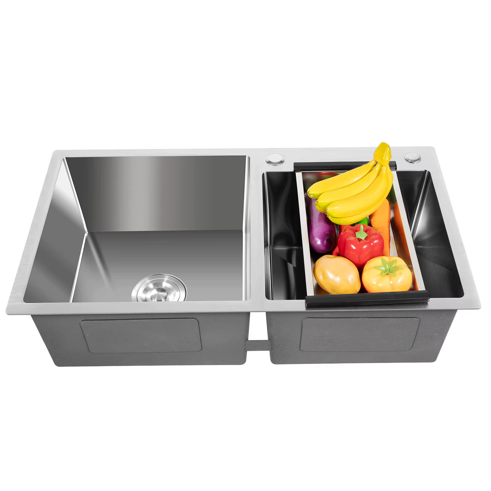201 Stainless Steel Double Kitchen Sink with Drain Set Top mount Or Under mount Vegetable Basin Double-Slot
