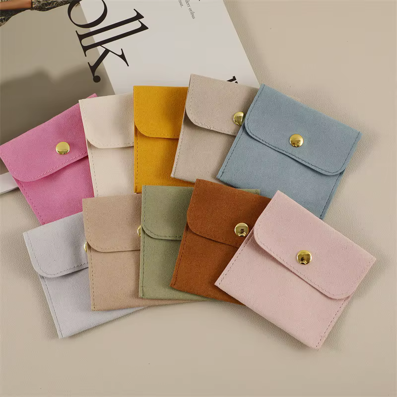 Suede Microfiber Jewelry Bag Fashionable Jewelry Necklace Earring Buckle Bag With Internal Locking Pouch Gift Packaging Case