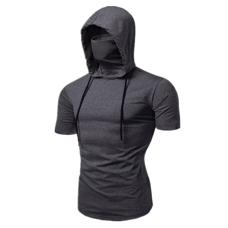 Summer Hooded T-Shirt Stretch Pullover Slim Fitness Personality Stretch Leisure Sport Shirt Ninja Suit Short-sleeved Mask Top