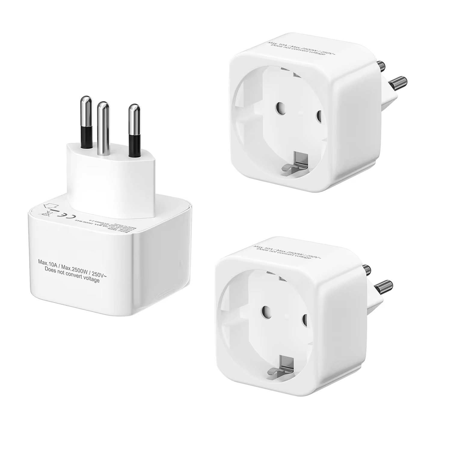 2/3/4pcs Switzerland Travel Adapter, EU to Swiss Plug Adapter AC Power Converters Electrical Socket Type J 250V 10A White