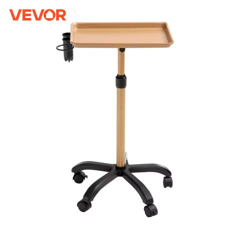 VEVOR Salon Tray Cart 30"-43" Height Adjustable Rolling Salon Tray Cold-rolled Plate Tattoo Tray with 5 Wheels (2 Lockable) 