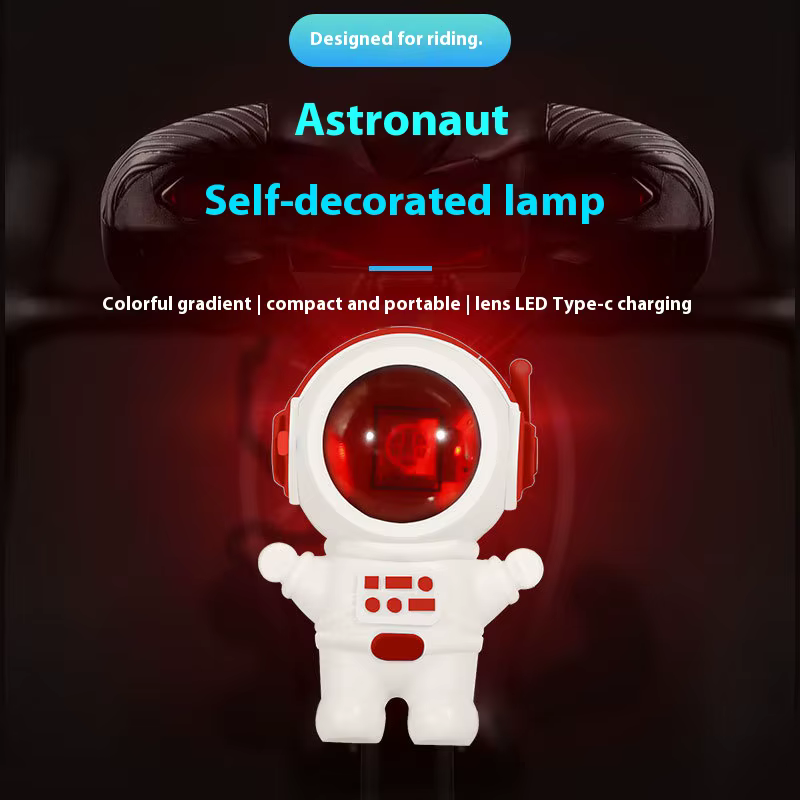 Innovative Astronaut-themed Bicycle Tail Light for Mountain and Road Bikes - Night Riding Light Warning Light Guide Light Cyclin