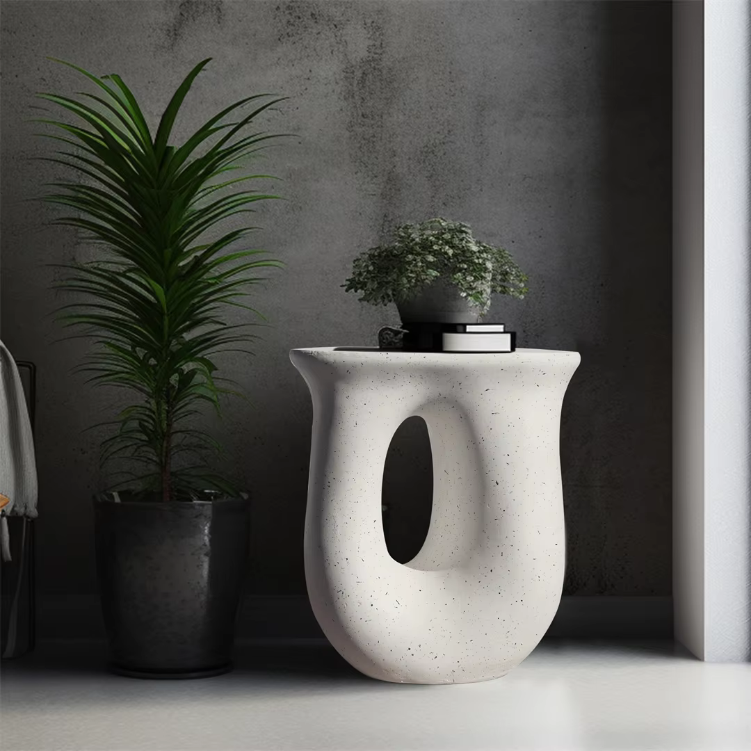 LUVODI Modern U-shaped Geometric Lightweight Concrete Accent Table Garden Stool Decorative Side Table for Indoor Outdoor