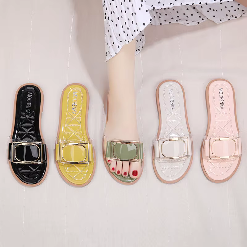 Sandals for Women Comfortable Summer New 2024 House Rhinestone Slippers Low Flat Fashion Sequin Glitter Cute Slipper Female Home