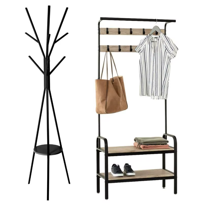 Black and light oak stand rack entrance rack