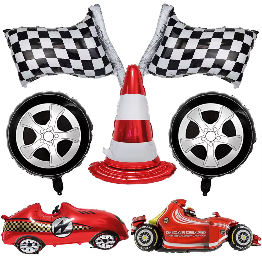 Red Car Traffic Cones Balloon Racing Car Theme Party Black and White Checkered Balloon Car Balloons Birthday Party Decoration s