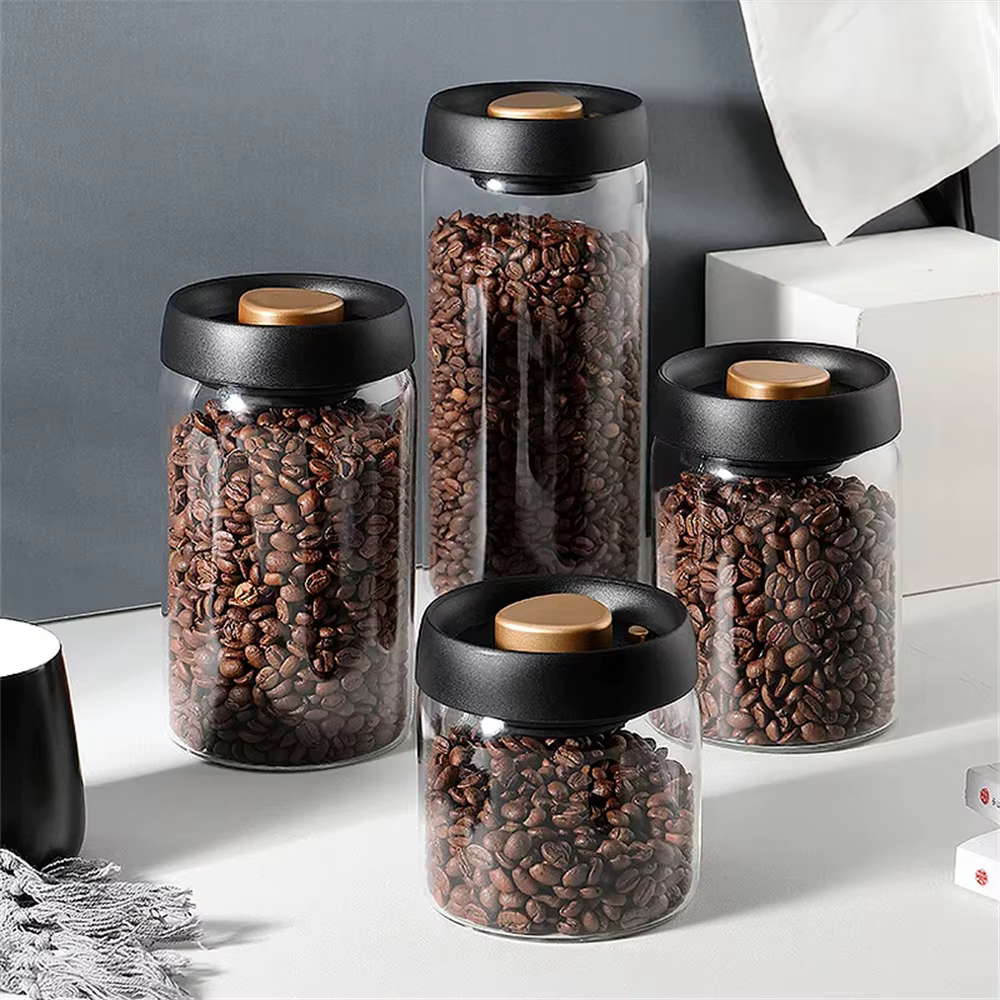 Coffee Beans Vacuum Sealed Tank Transparent Glass Food Storage Jars Household Moisture-proof Air Extraction Airtight Container