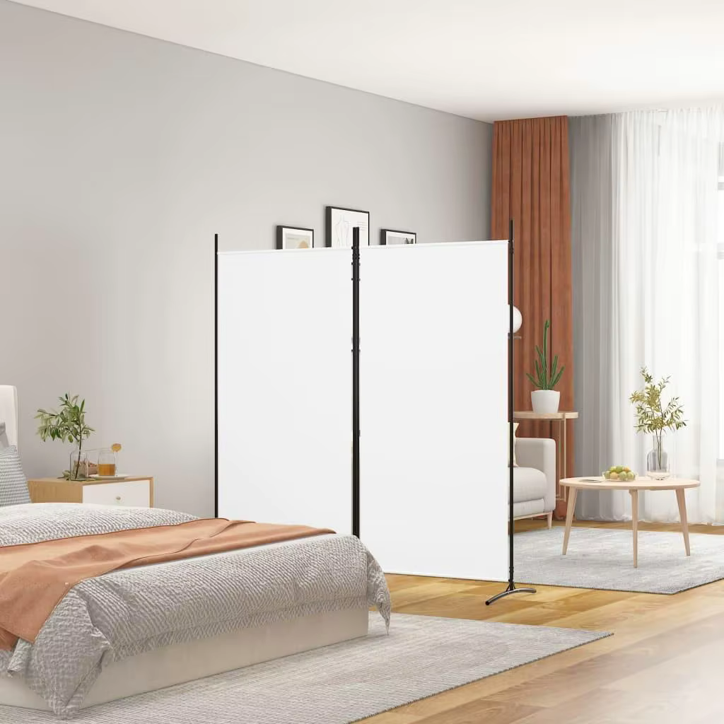 175x180 cm White Fabric 2-Panel Room Divider - Elegant Space Partition for Home Decor