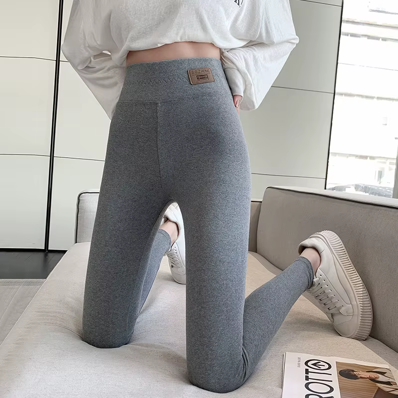 Grey Cotton Bottom Pants Women High Waist Tight Printing Slim Outer Wear Large Size Autumn Pants Soft