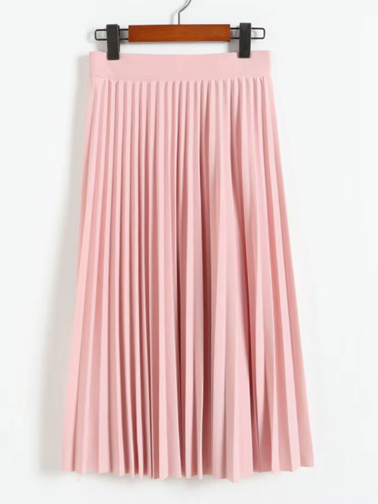 Spring and Autumn New Fashion Women's High Waist Pleated Solid Color Half Length Elastic Skirt Promotions Lady Black Pink