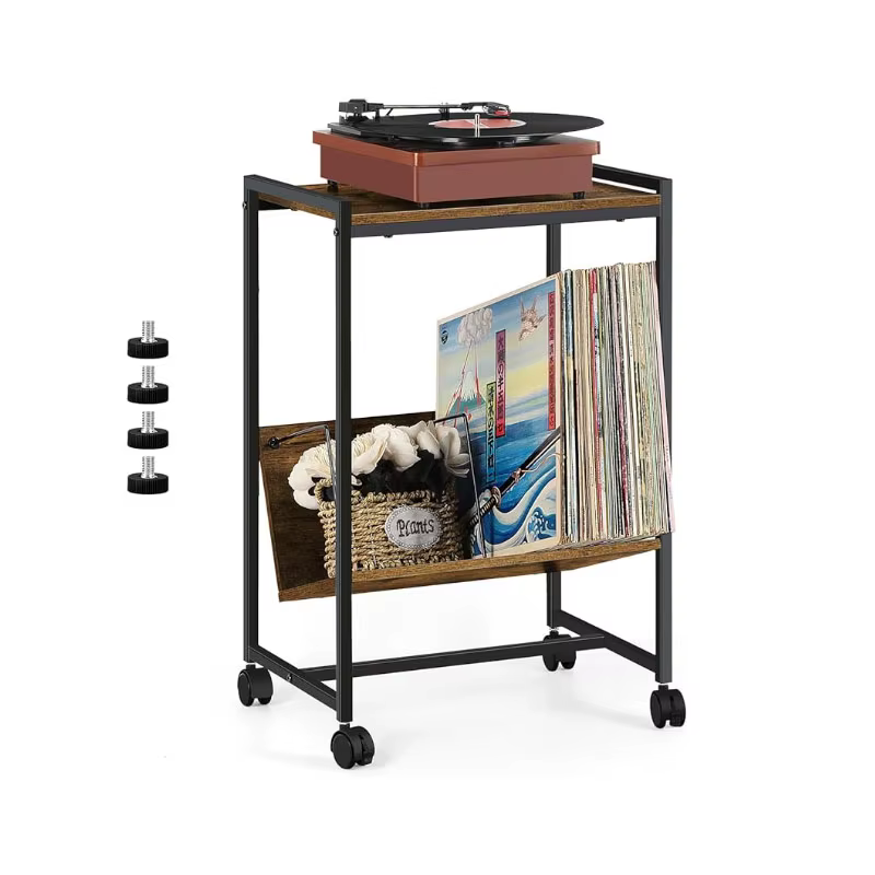 Record Player Stand,Turntable Stand with Wheels Night Stand Record Player Table with Album Storage Shelf End Tables Living Room