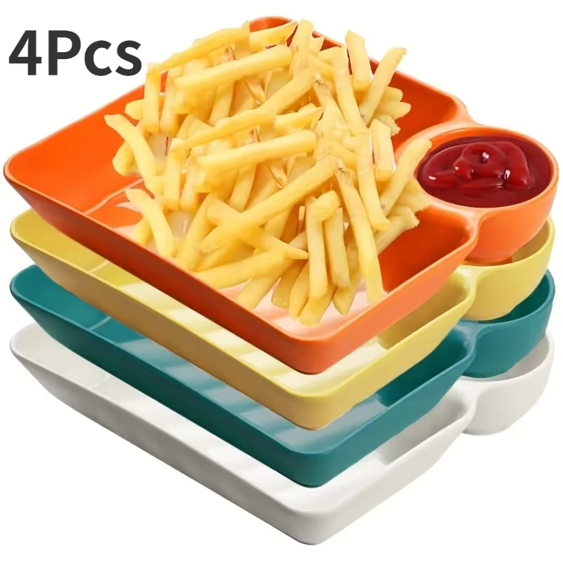 A set of 4 plastic platters, potato chip plates, sturdy snack plates, sushi plates, 7.3 '' X 6.6 '' restaurant plates
