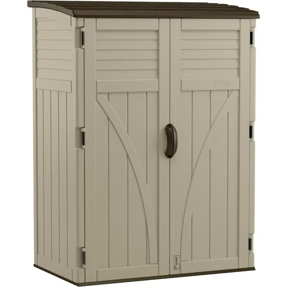 54 Cubic Feet Vertical Storage Shed with Durable Plastic Structure and Outdoor Storage Space Equipped with Multiple Wall Panels