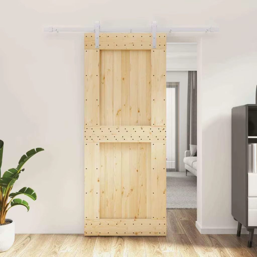 85x210 cm Solid Pine Sliding Door with Complete Hardware Set - Durable & Stylish!