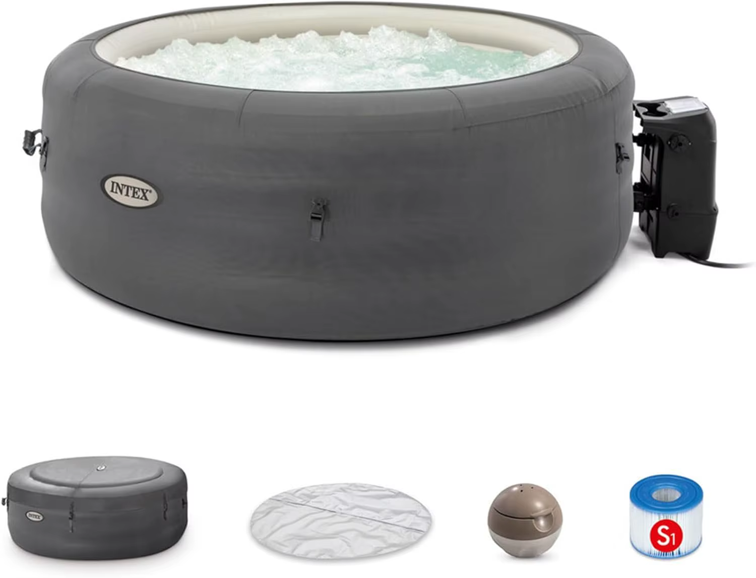 SimpleSpa Inflatable Bubble Massage Spa: Includes Insulated Cover – Built-in QuickFill Inflation – Soothing Jets – 4 Person Capa
