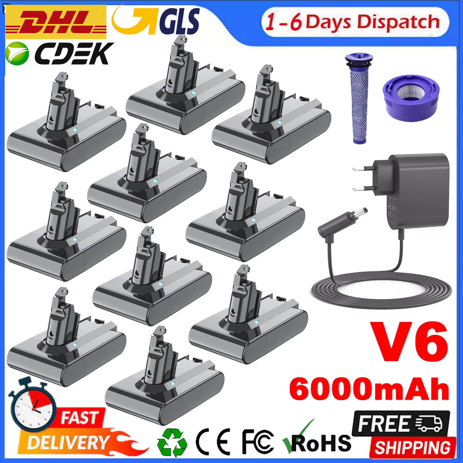 V6 21.6v 6000mAh For Dyson Replacement Battery 18650 Li-ion Battery For Dyson DC58 DC62 Vacuum Cleaner Rechargeable Battery