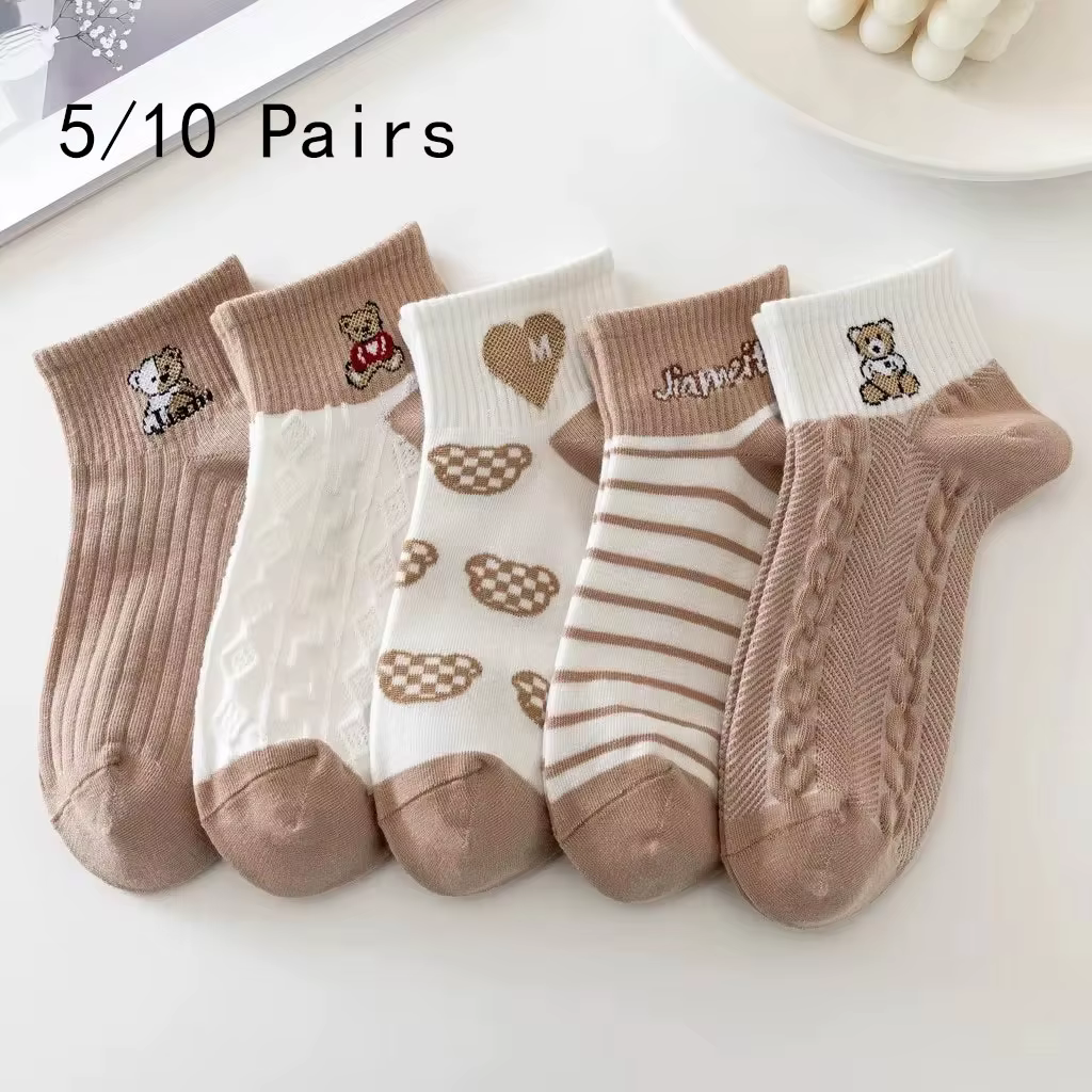 5/10 Pairs Socks Sets Women Elegant Retro Polyester Cotton Low Tube Women Socks Breathable Japanese Style Casual Cotton Sock