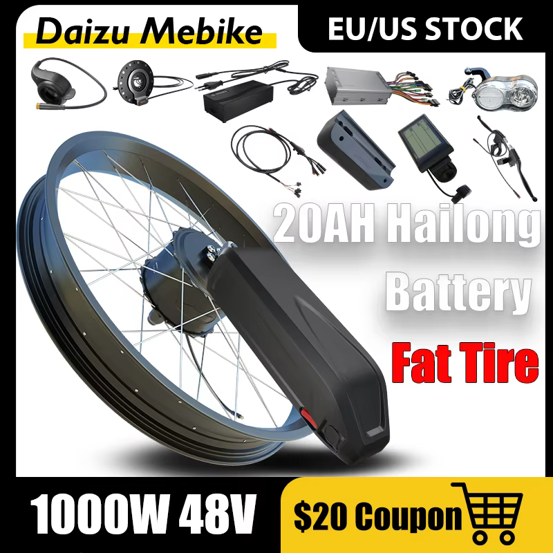 Electric Conversion Kit 20" 26" Snow Bike Electric Bicycle 48V 1000W Rear Hub Motor 48V  20AH Hailong Battery Fat Rim Fatbike