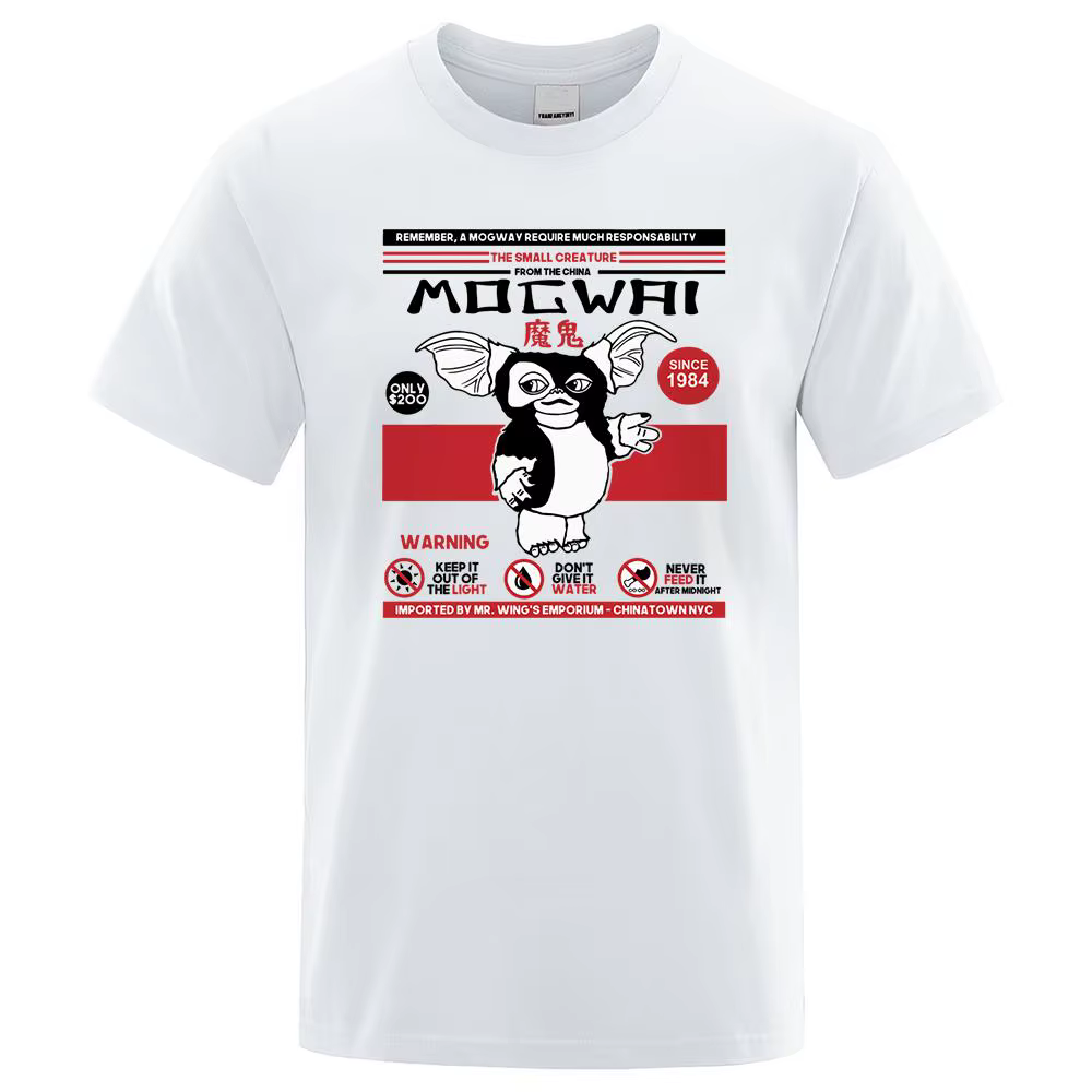 Remember A Mogwai Require Much Responsability Japanese Anime Tshirts Mens Cartoon Cotton T-Shirts Cotton New Fashion Tee Clothes