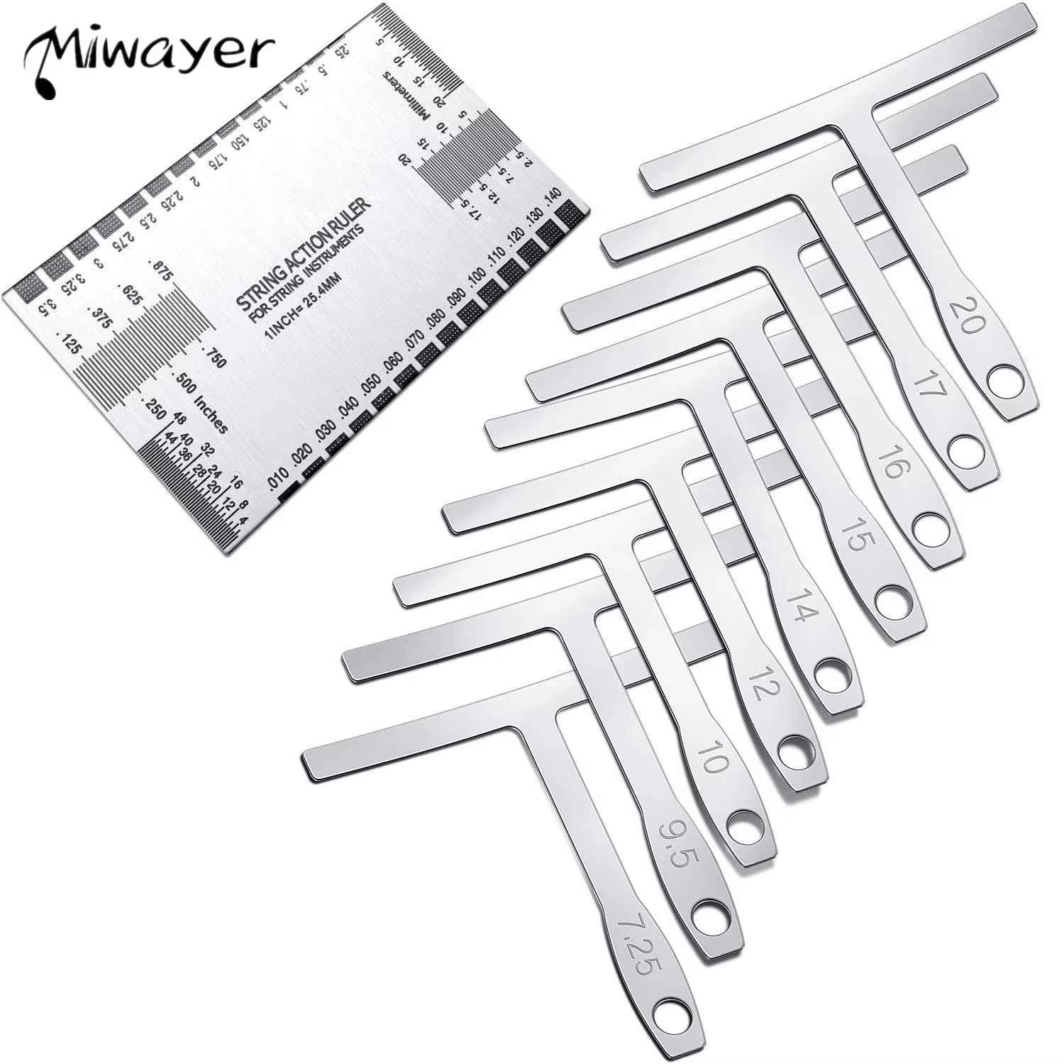 Miwayer 10-piece kit - 1 guitar measuring tool and 9-piece T-shaped guitar ruler