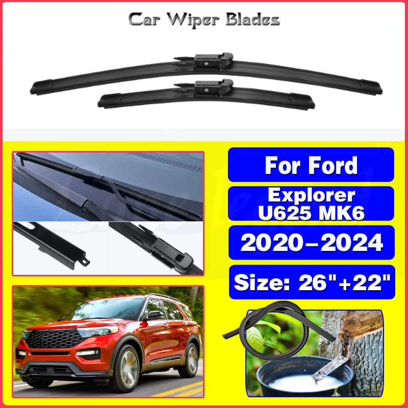 2pcs For Ford Explorer U625 MK6 2020 2021 2022 2023 2024 Wiper Front Wiper Blades Windshield Windscreen Car Rain Brush 26"+22"