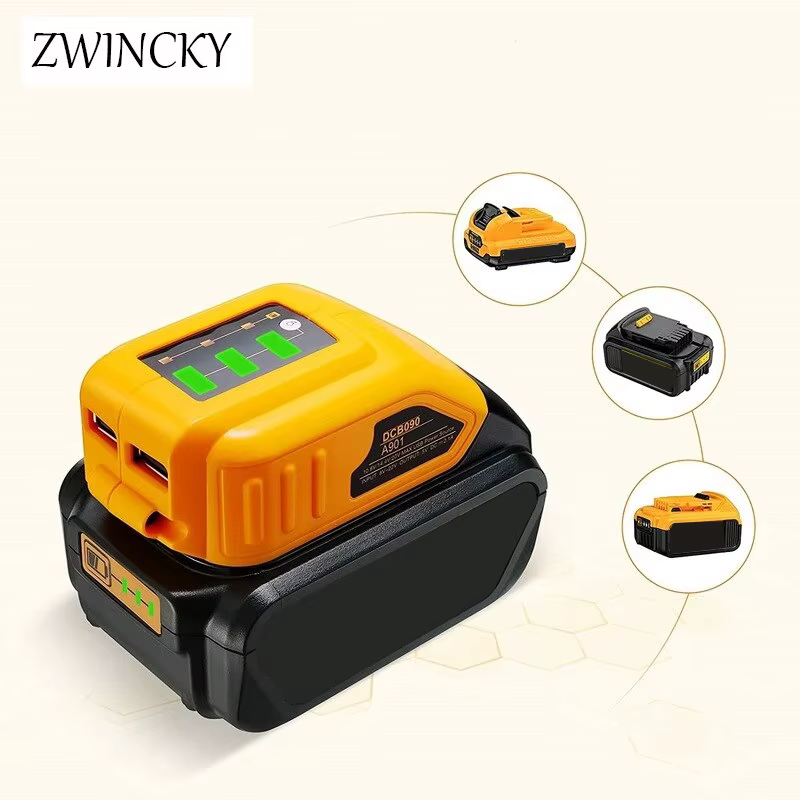 For DEWALT DCB090 Dual USB Phone Power Source Adapter Batteries Charging Converter 14.4V 18V 20V Charges USB Compatible Devices