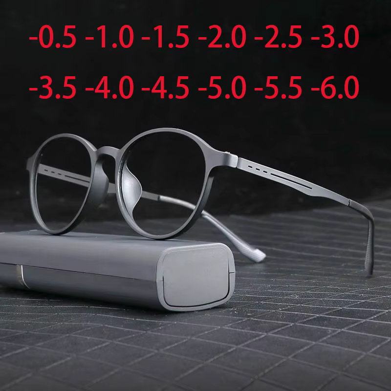 Stylish TR90 Vintage Round Myopia Glasses With Light And Comfortable UV Protection Short-sight Eyewear 0 -0.5 -0.75 To -6