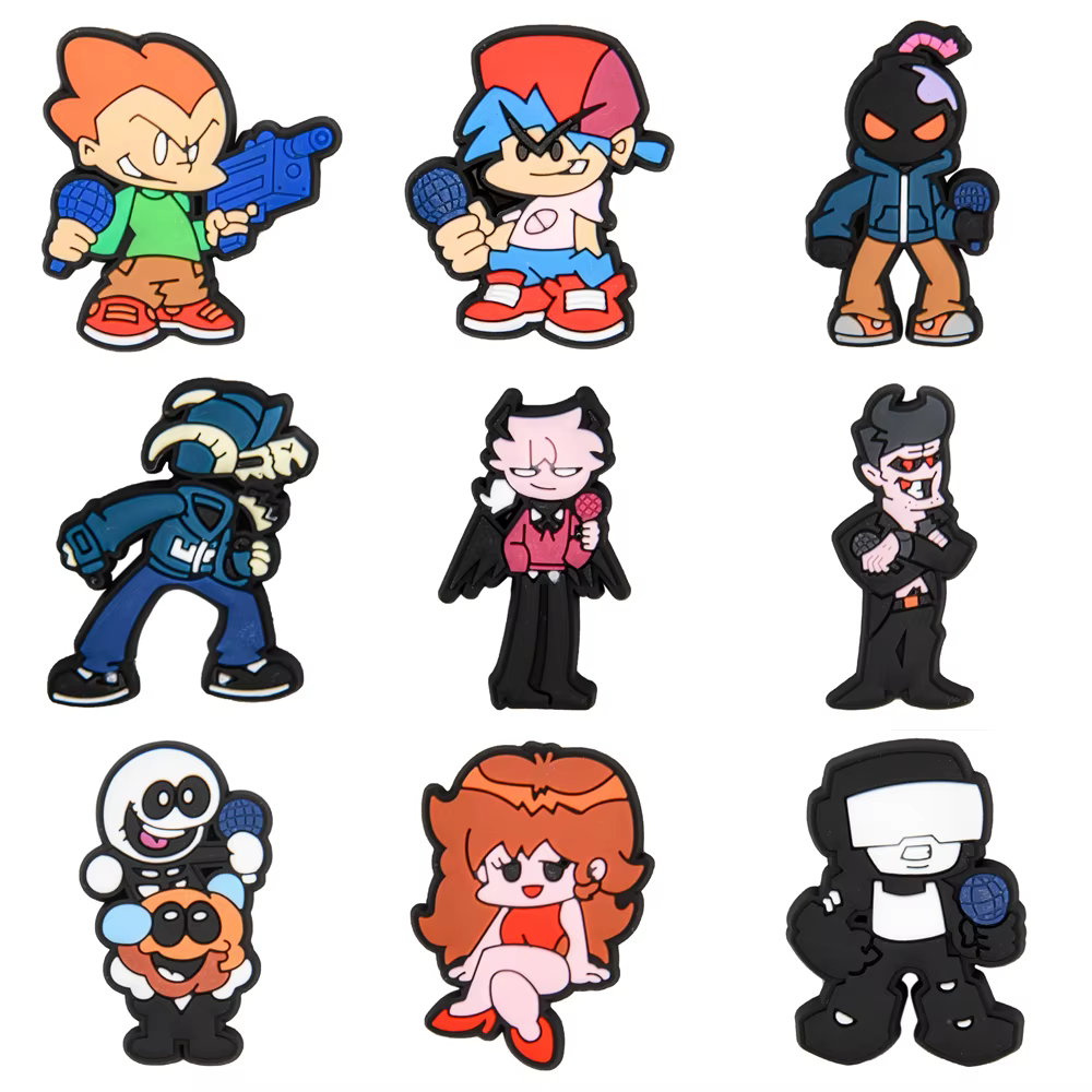 Friday night funkin Series Shoe Charms Cartoon PVC Shoes Decorations for Clogs Sandals Wristband Accessories Kids Party Gifts