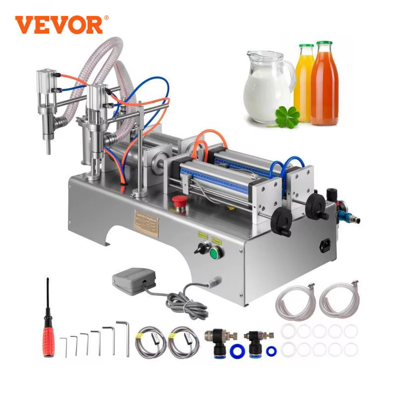 VEVOR 50-500ML Pneumatic Liquid Filling Machine with Double Nozzle Piezometer Commercial Automatic Bottle Filler to Oil Cosmetic