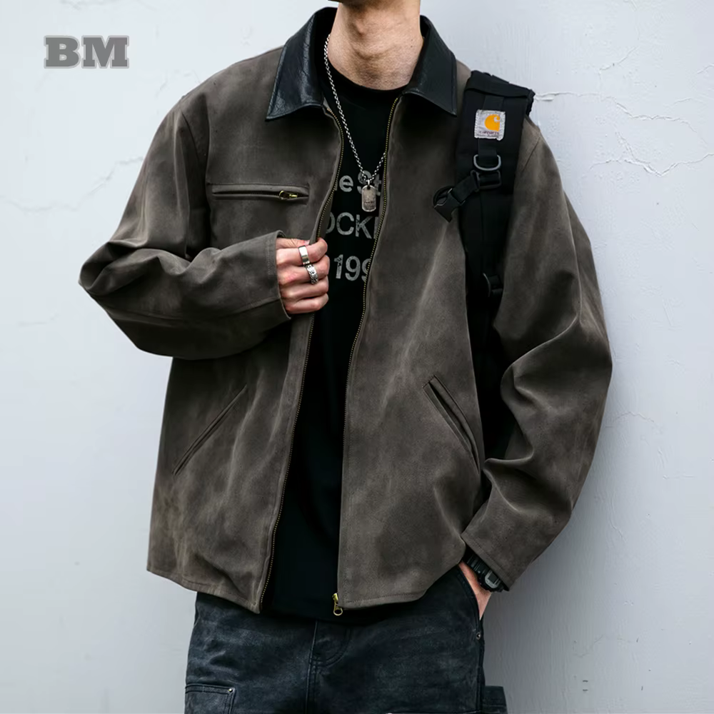 Japanese Streetwear High Quality Suede Cargo Jacket For Men Clothing Harajuku Casual Coat Korean Fashion Outdoor Jacket Male