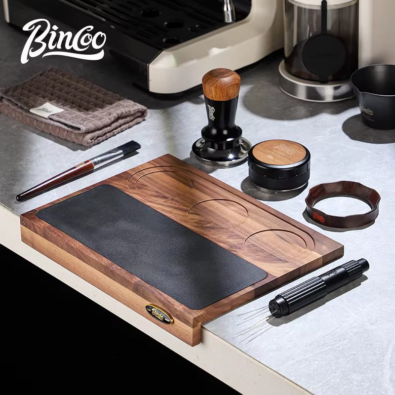 Bincoo Wooden Corner Coffee Tamper Mat,Espresso Tamper Station,Suit for 51-58mm Coffee Tamper Holder Pad for Baristas