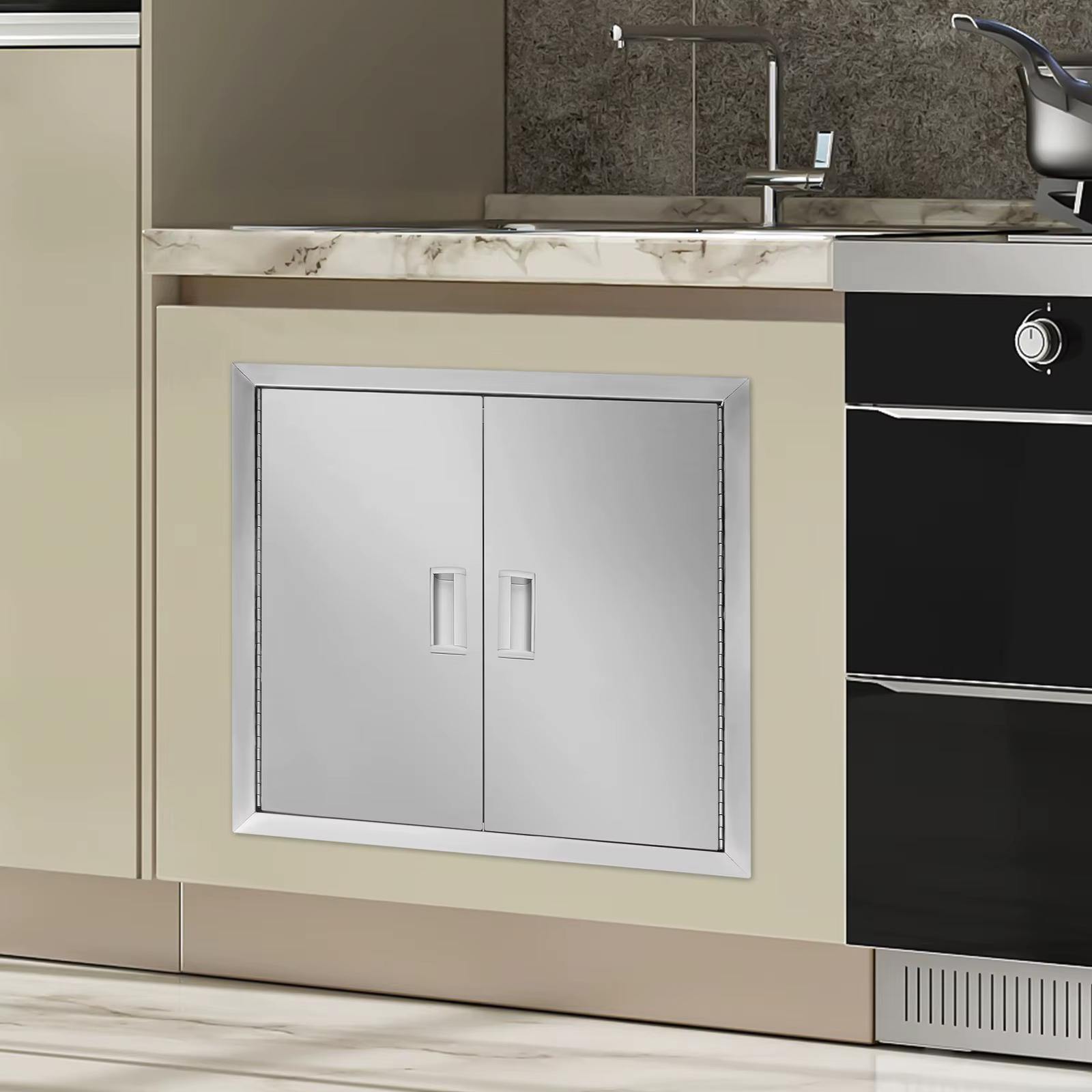 BBQ Access Door 24W*24H Inch Grill Door Double Door Stainless Steel Outdoor Kitchen Doors for BBQ Island Grilling Station