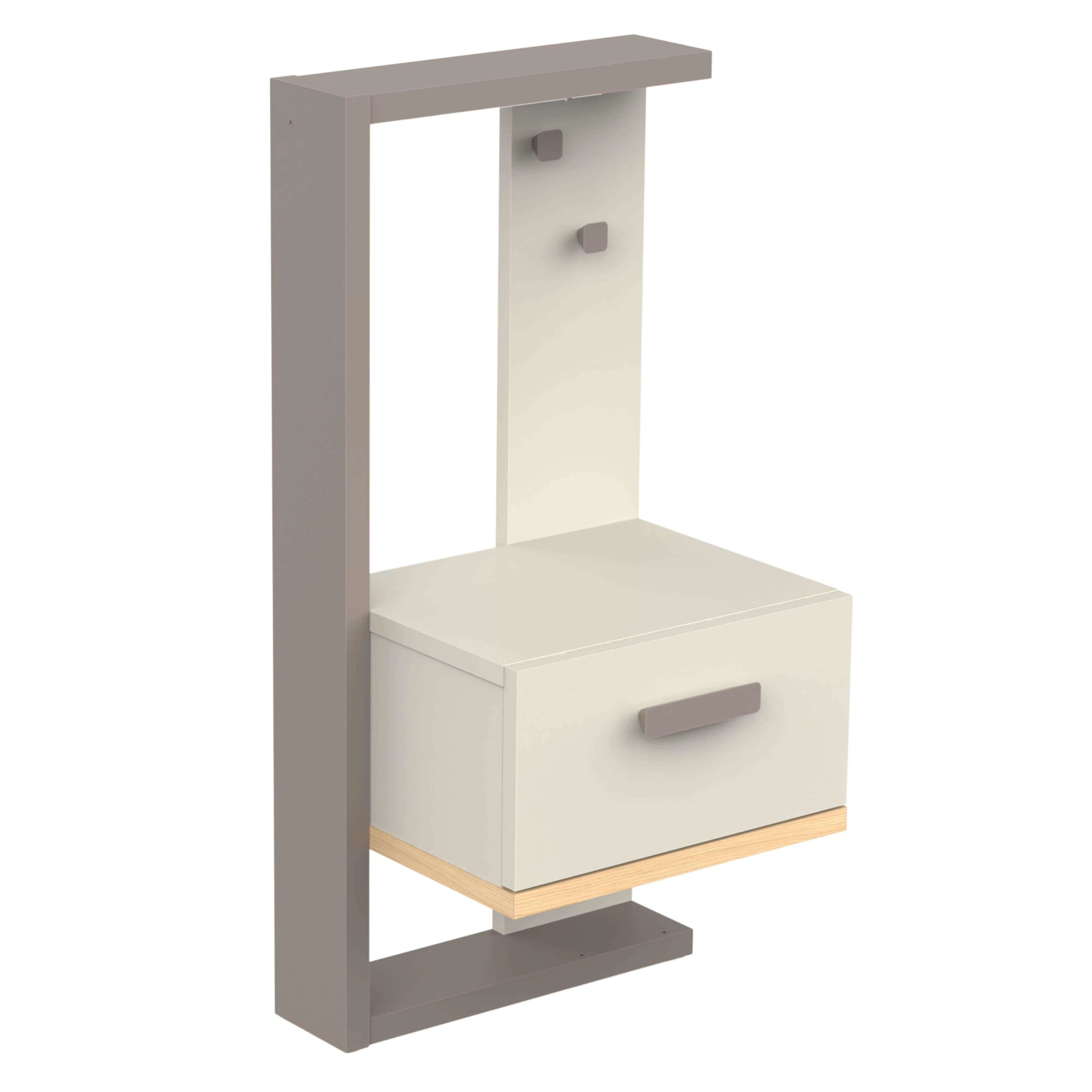 Miroytengo nightstand youth Camillia 1 drawer 2 hooks Oak Vicenza Gray and Clay made of melamine