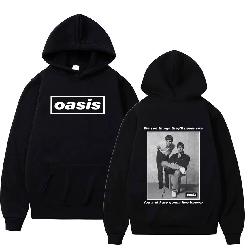 O-Oasis Graphic Hoodie British Rock Band Vintage Pullover Sweatshirts Men's Hip Hop Fashion Oversized Hoodies Unisex Streetwear