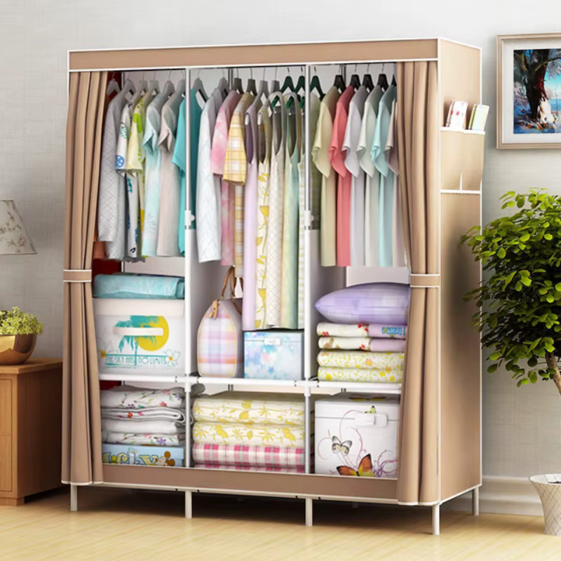 Simple Cloth Wardrobe, Steel Tube Assembly Closet, Bedroom Single Folding Storage, Dormitory Hanging Cabinet, Large Capacity