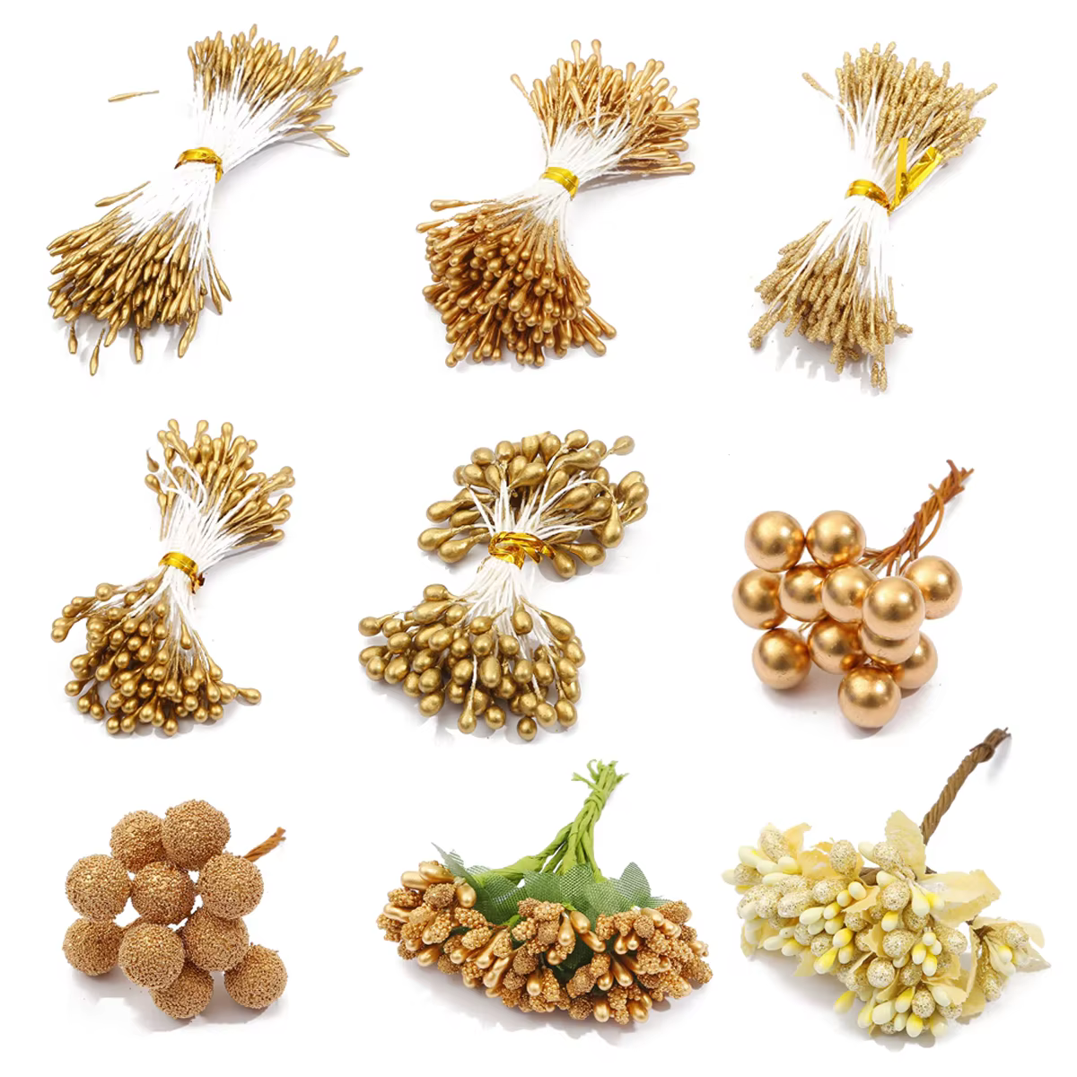 10-144pcs/lot Champagne Gold Color Artificial Flowers Wedding Home Room Decor Simulated Flower Core Table Decoration Accessories