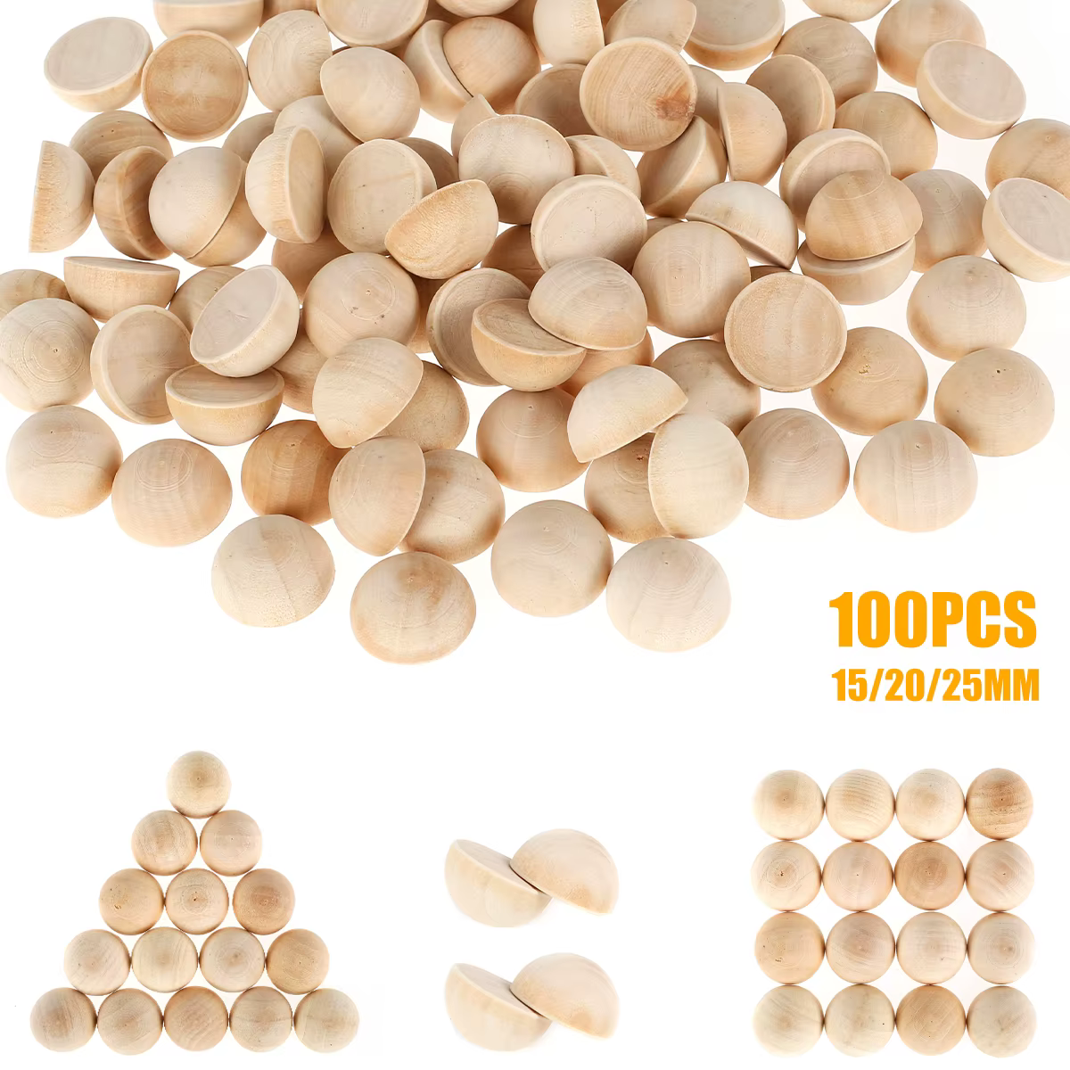 100pcs Half Wooden Beads Unfinished Half Round Wooden Balls Split Wooden Balls Mini Half Wooden Craft Balls Craft Supplies for D