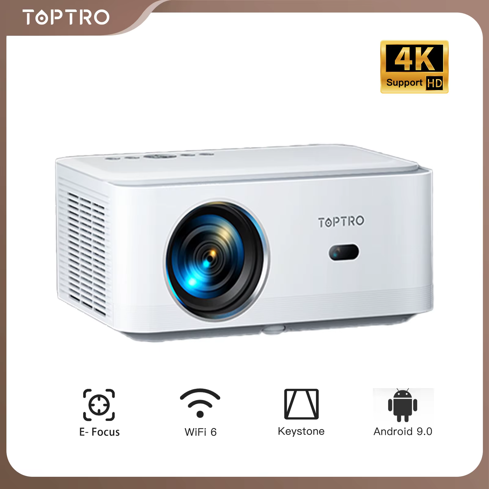 TOPTRO Projector 1080P Full HD Portable Projector 25000 Lumens Android 9.0 Projector WiFi6 Bluetooth Home Cinema Projector