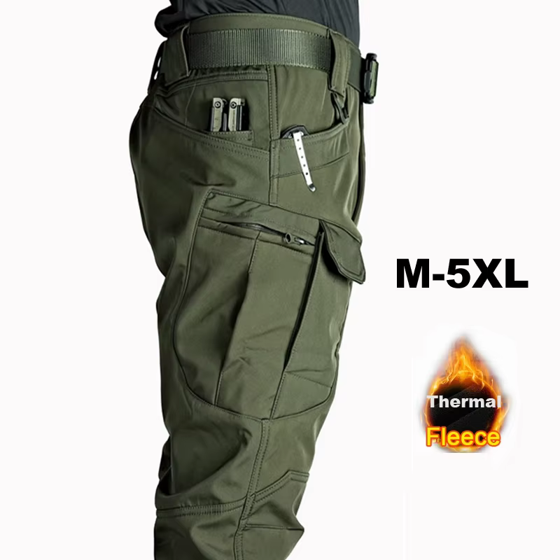Men's Winter Waterproof Fishing Climbing Trekking Tactical SharkSkin Hiking Fleece City Cargo Pants Hunting Camping Trousers