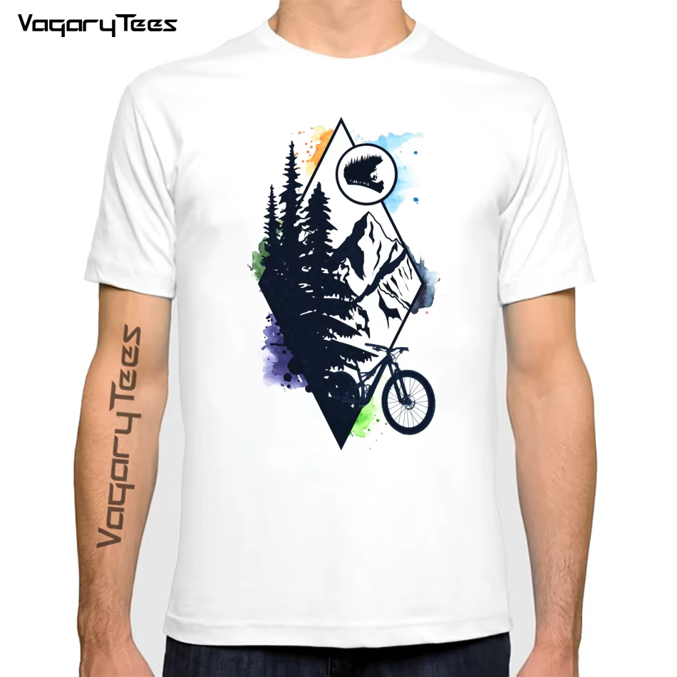 Vagarytees 2022 Fashion Vintage Bike In The Wild watercolor Print T-Shirt Creative Print Tops Hipster Man tshirt