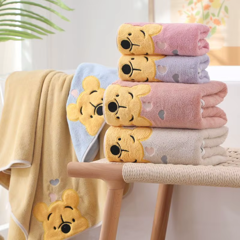 Thickened coral velvet bath towel Embroidery Pooh Bear towel Bath towel set Household towel Children's cartoon bath towel