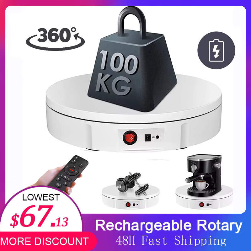 Rechargeable Electric Rotating Turntable with Remote Control, 360 Degree Rotation, 100kg Load 30cm Adjustable Speed, Photography